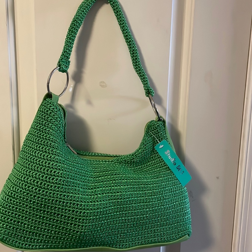 Woman Silver hardware lime green hobo bag
